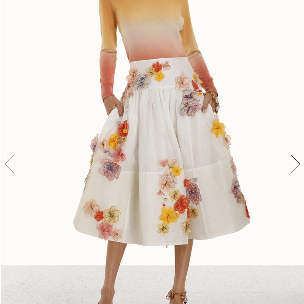 ZIMMERMANN SILK FLORAL 3D FLOWERS SKIRT